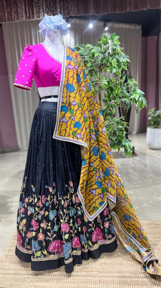 Phoolnama – Kalamkari Russian Silk Lehenga Set with Mirror Work Blouse