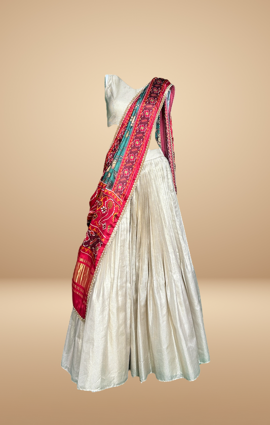 Regal Ivory and Red Embroidered Lehenga Set