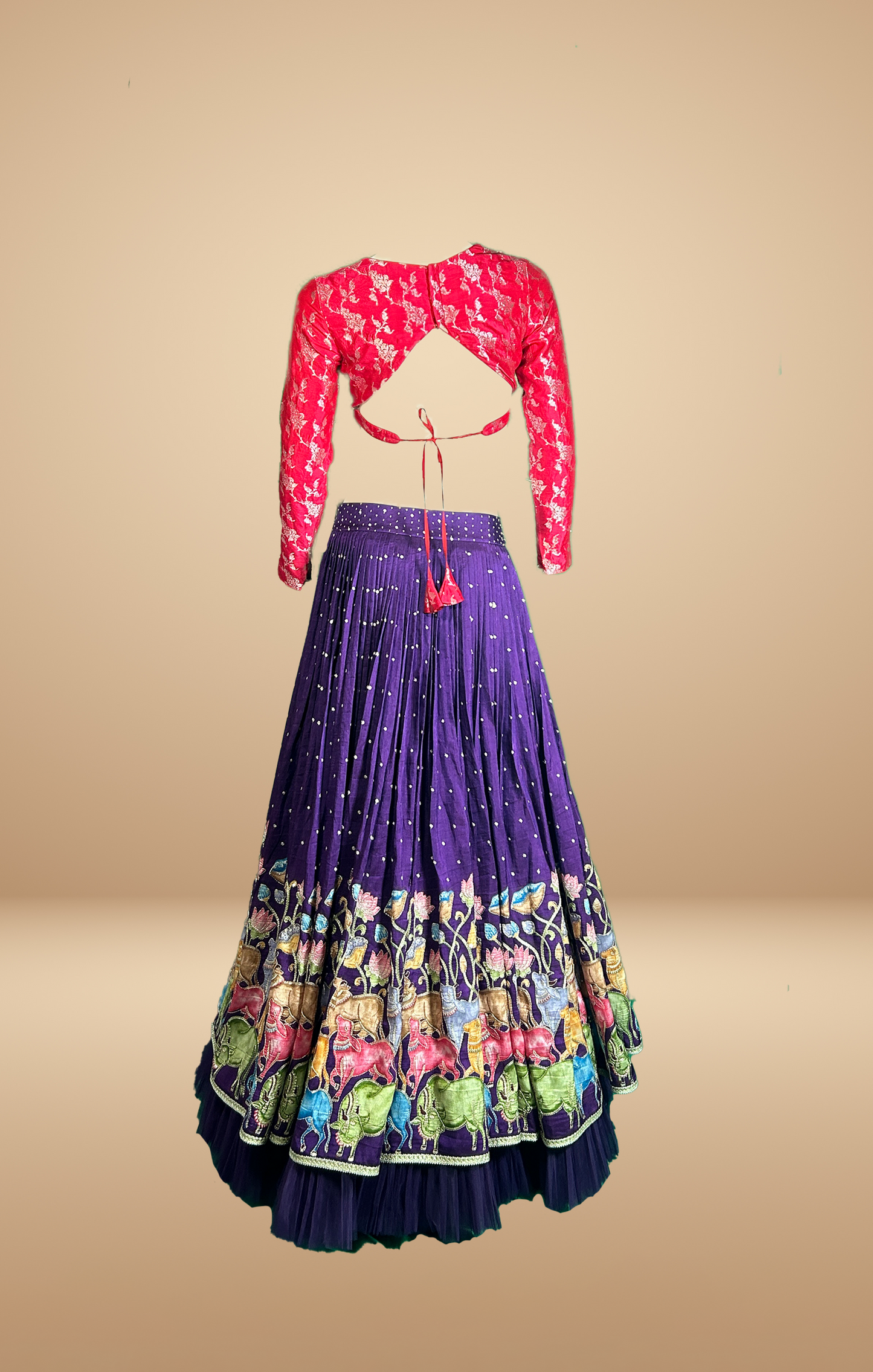 Red and Purple Embroidered Lehenga Set