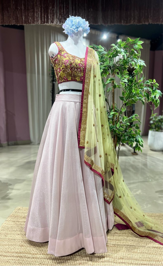 Rosé Spark – Jacquard Lehenga with Embroidered Blouse & Net Dupatta