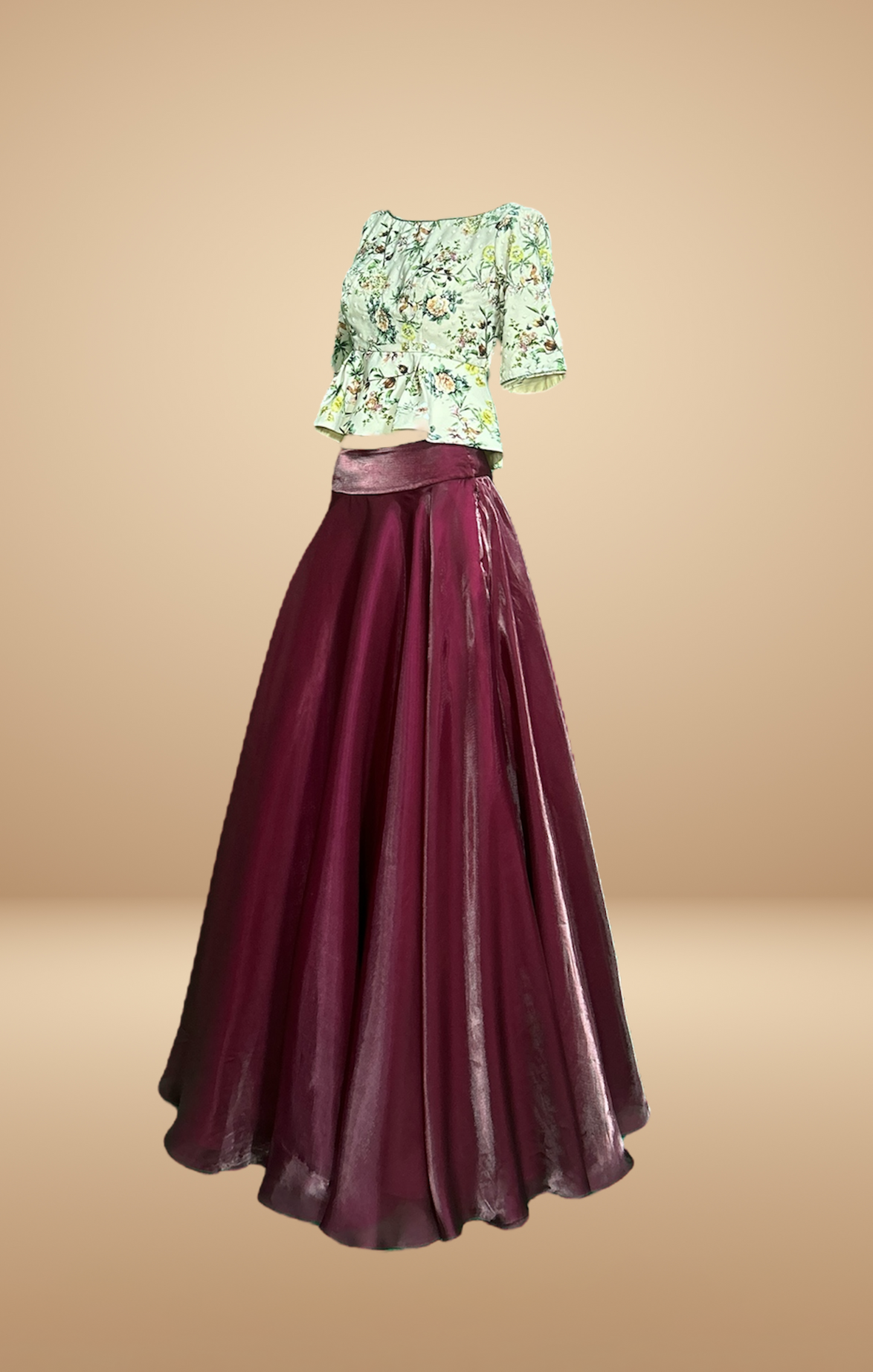 Ivory and Magenta Peplum Lehenga Set