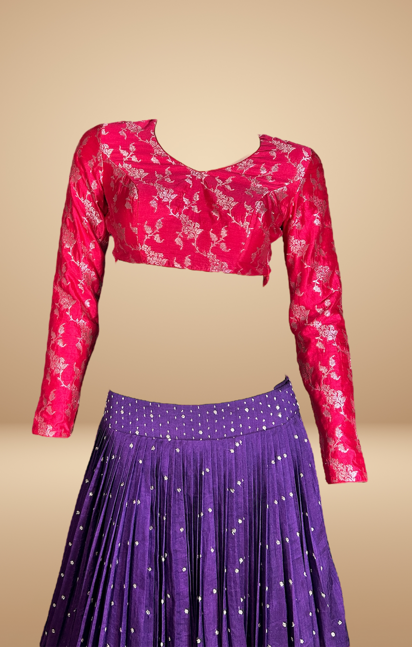 Red and Purple Embroidered Lehenga Set