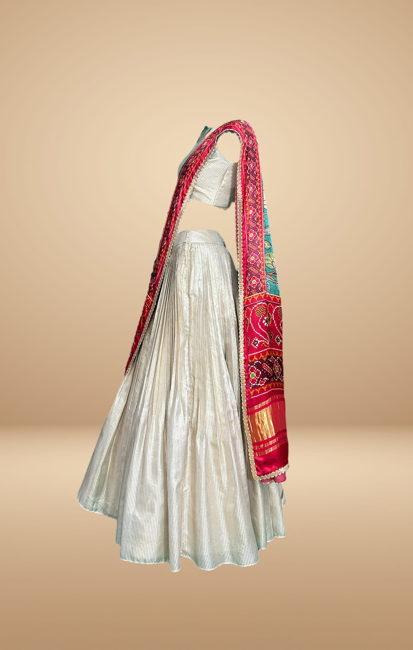 Regal Ivory and Red Embroidered Lehenga Set