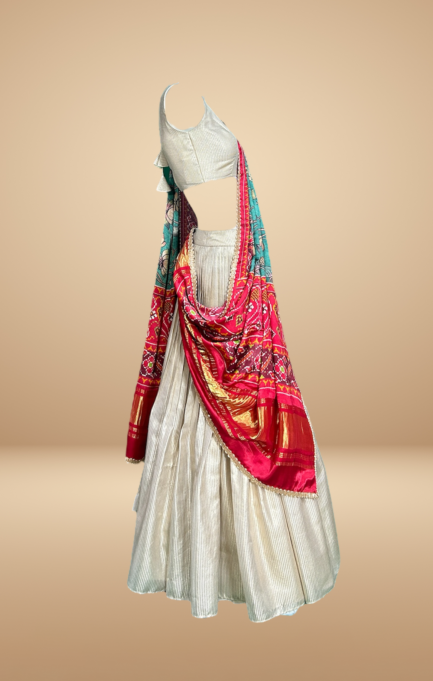 Regal Ivory and Red Embroidered Lehenga Set