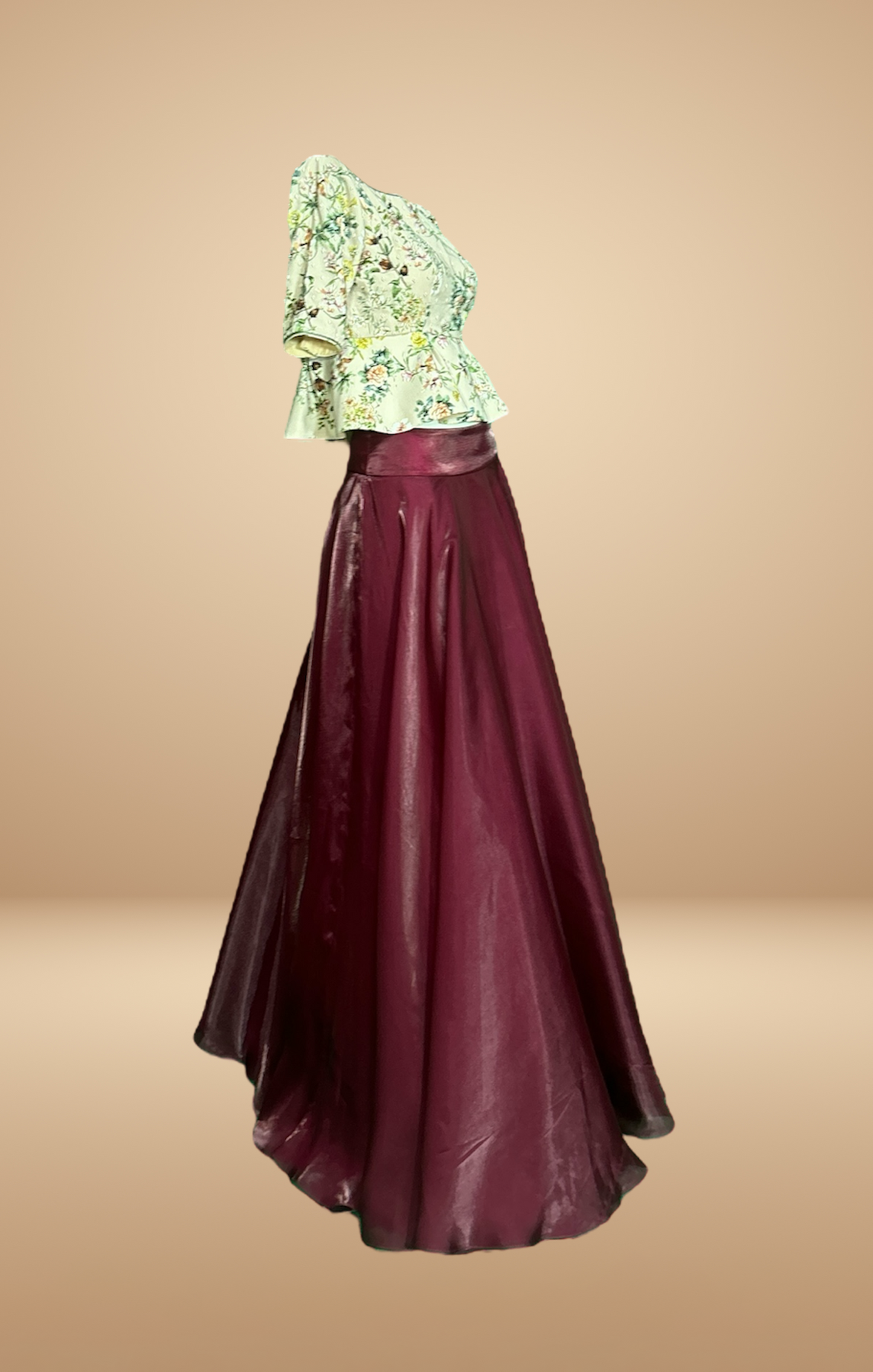 Ivory and Magenta Peplum Lehenga Set