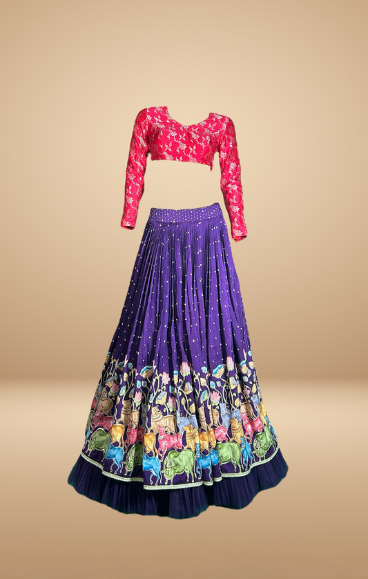 Red and Purple Embroidered Lehenga Set