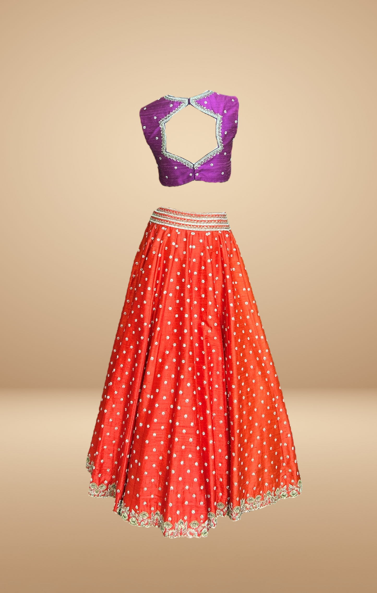 Red Lehenga Set with Aqua Green Dupatta and Purple  Blouse
