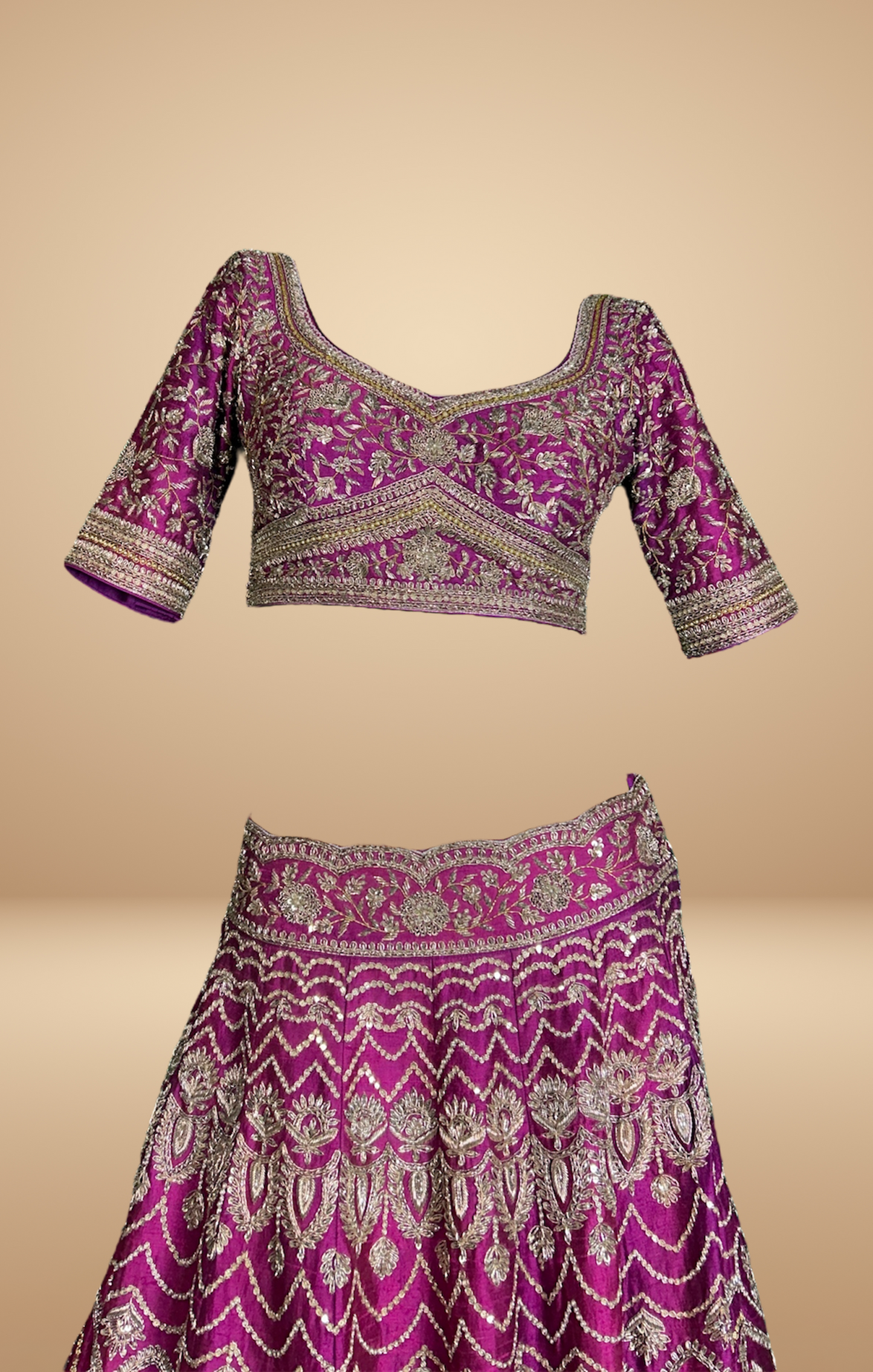 Magenta Embroidered Lehenga Set
