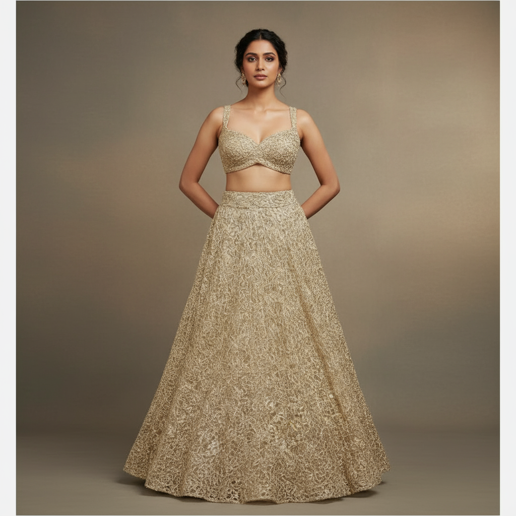 Gold Sequin Embellished Lehenga Set – Vinisha Rao Designer Studio