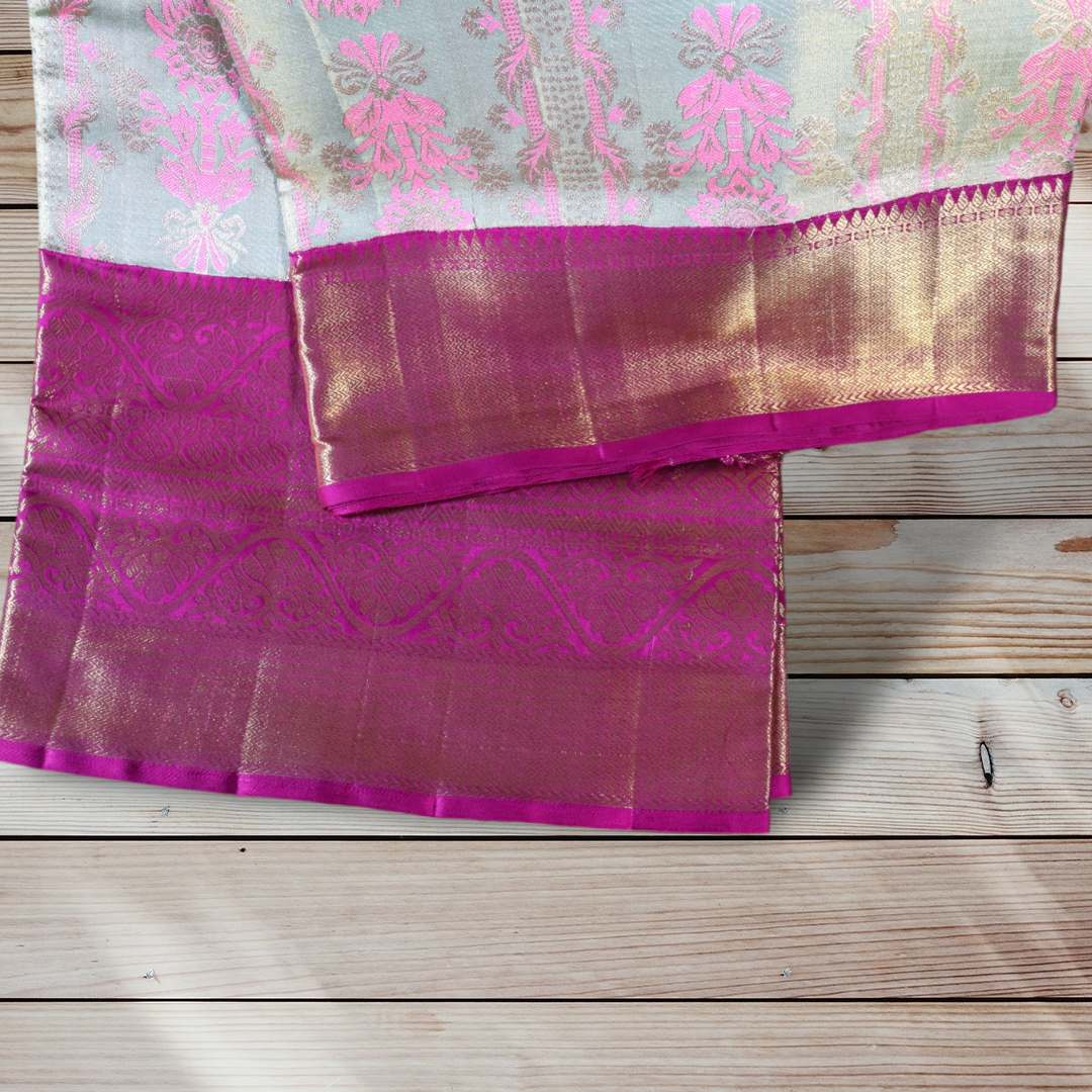 “Exclusive” Elegant Pink Kanchi Silk Saree with Zari Borders
