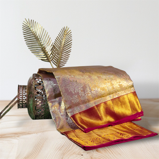 Gorgeous Pink and Gold Kanchi Silk Saree with Floral Zari Embroidery