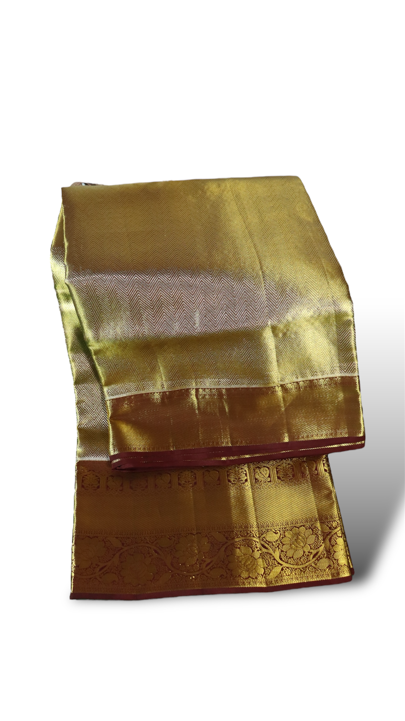 Elegant Gold and Brown Kanchi Silk Saree with Intricate Border