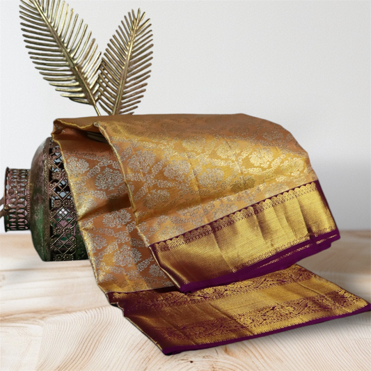 Elegant Gold and Brown Kanchipuram Silk Saree