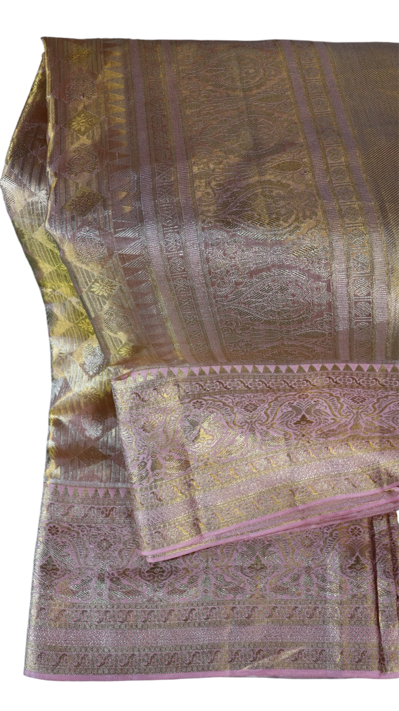 Gold and Pink Brocade Kanchi Saree with Traditional Motifs