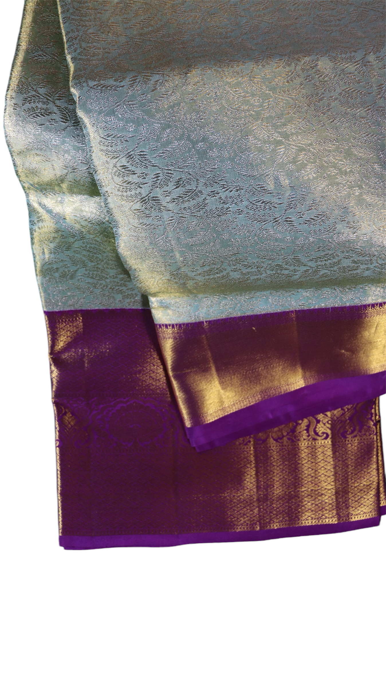 Elegant Green and Purple Kanjeevaram Saree with Rich Gold Zari Work