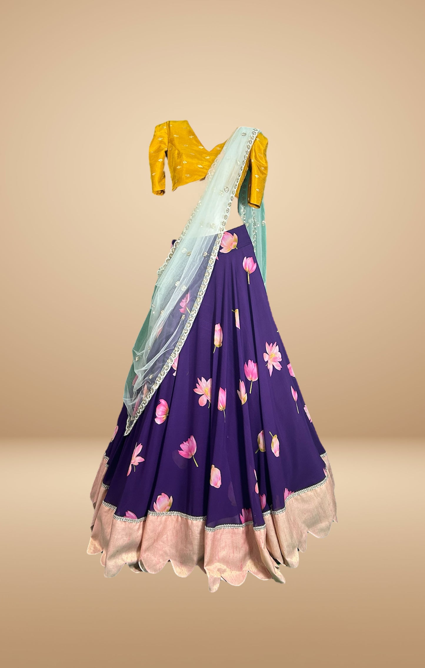 Purple and Yellow Floral Lehenga Set