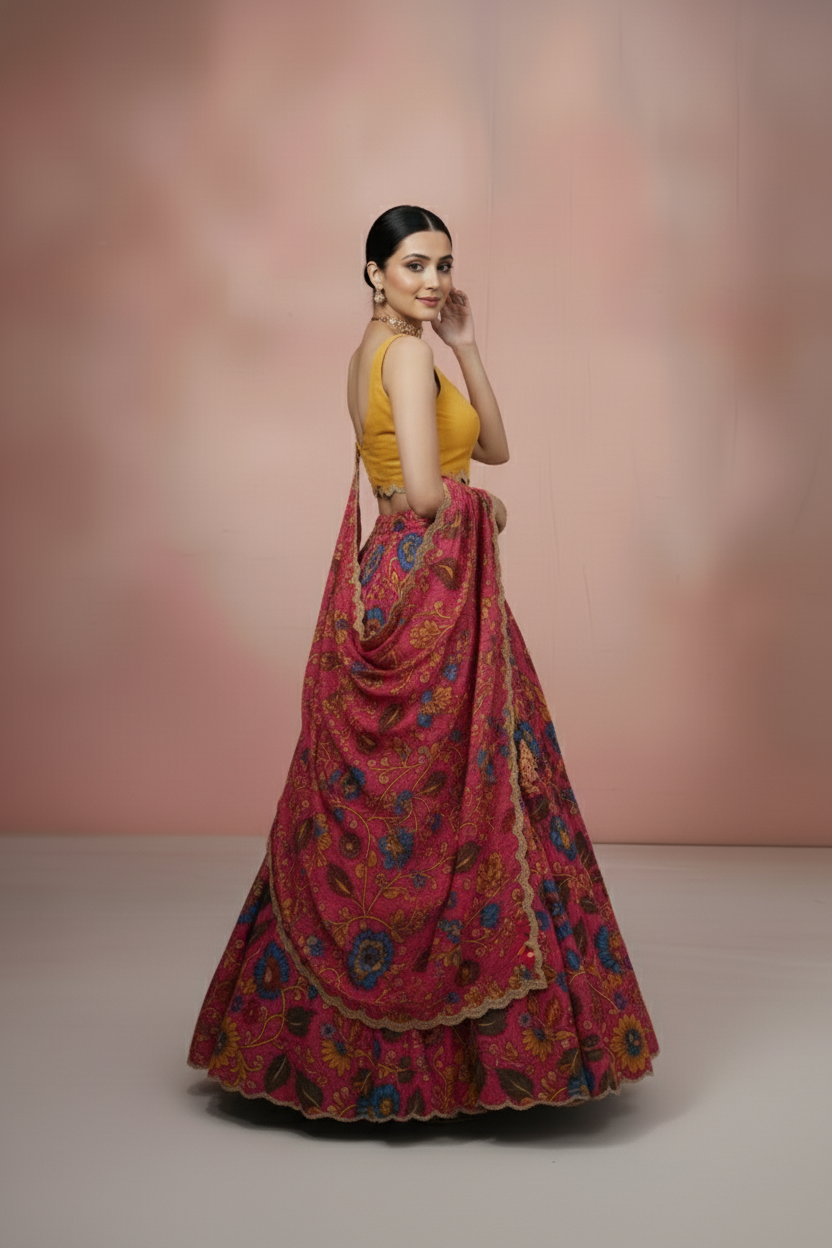 Red & Yellow Kalamkari Embroidered Lehenga Set – Vinisha Rao Designer Studio