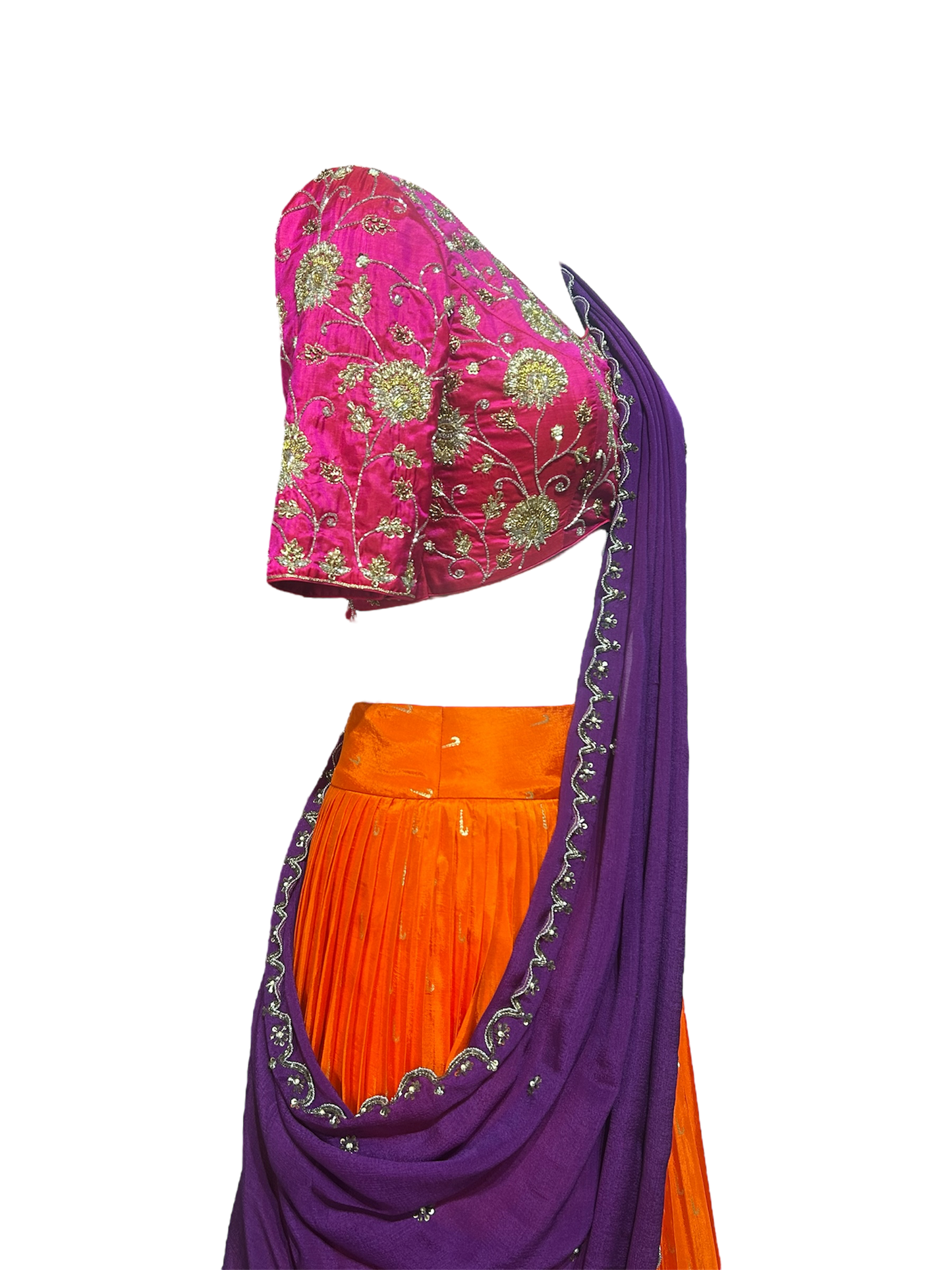Vibrant Banaras Silk Lehenga with Embroidered Raw Silk Blouse & Chinnon Dupatta