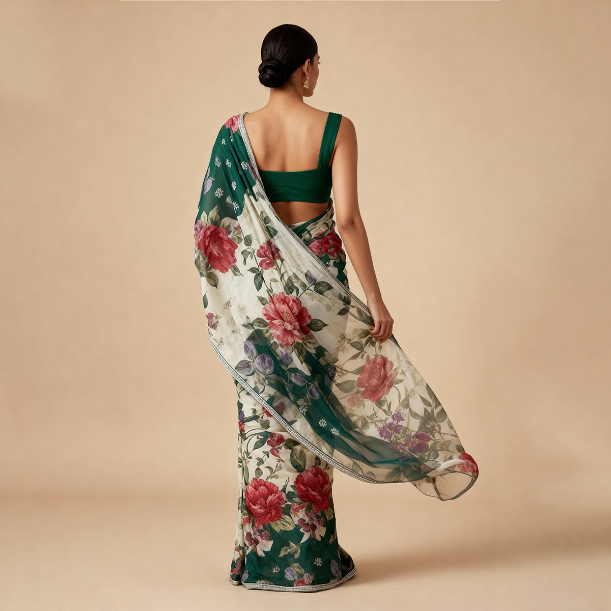 Emerald Bloom Saree Ensemble (Georgette Saree)
