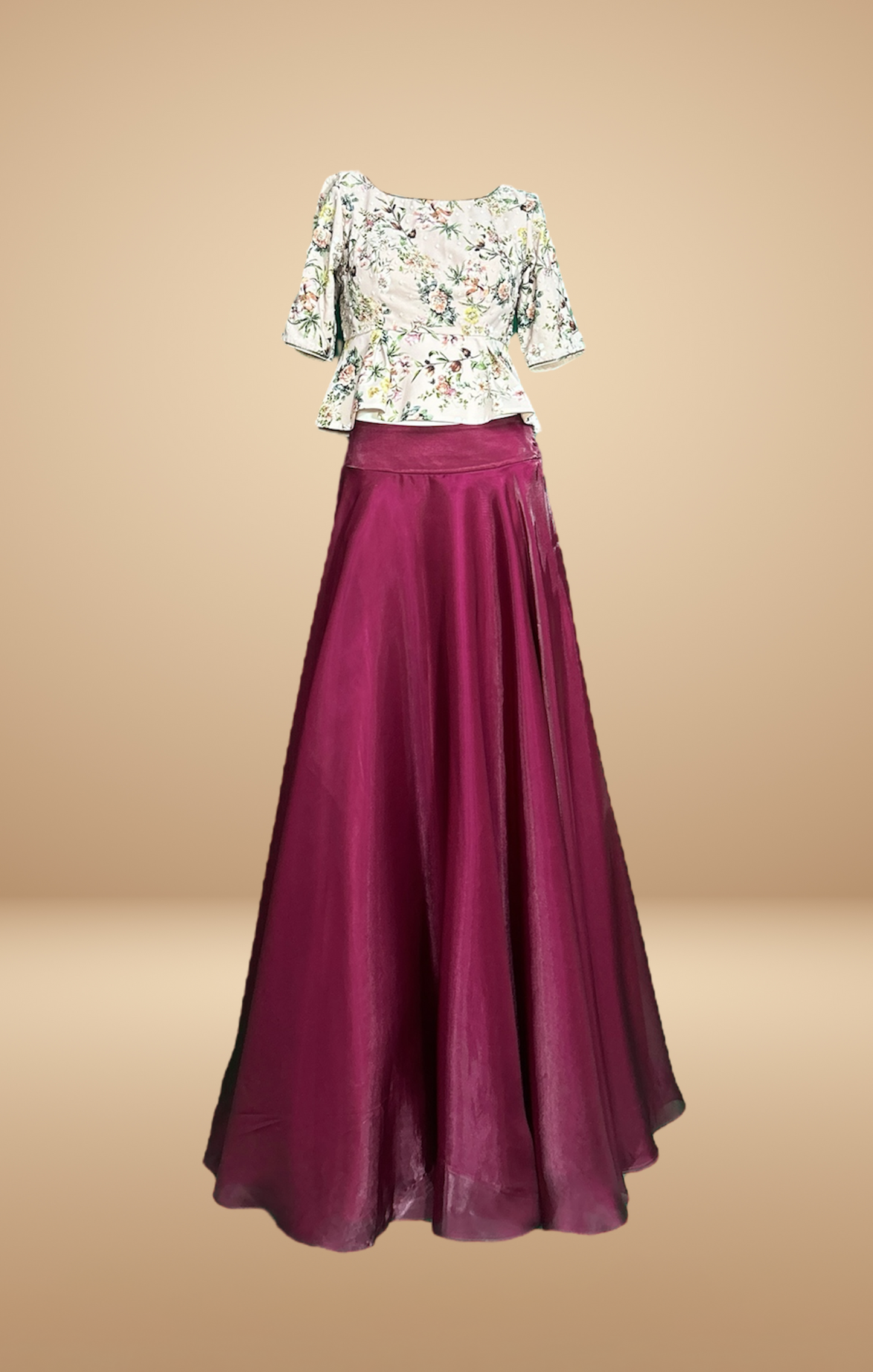 Ivory and Magenta Peplum Lehenga Set