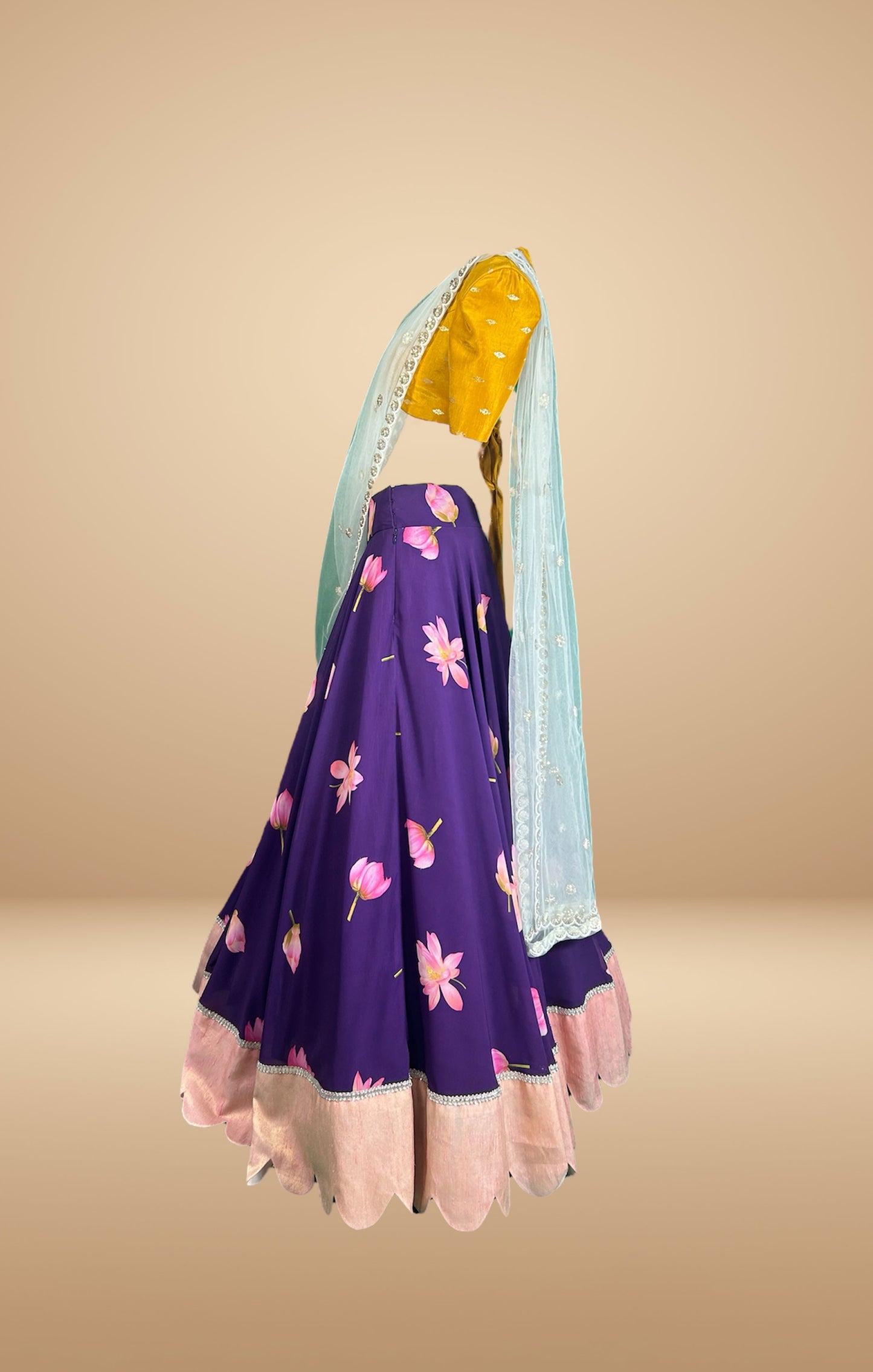 Purple and Yellow Floral Lehenga Set