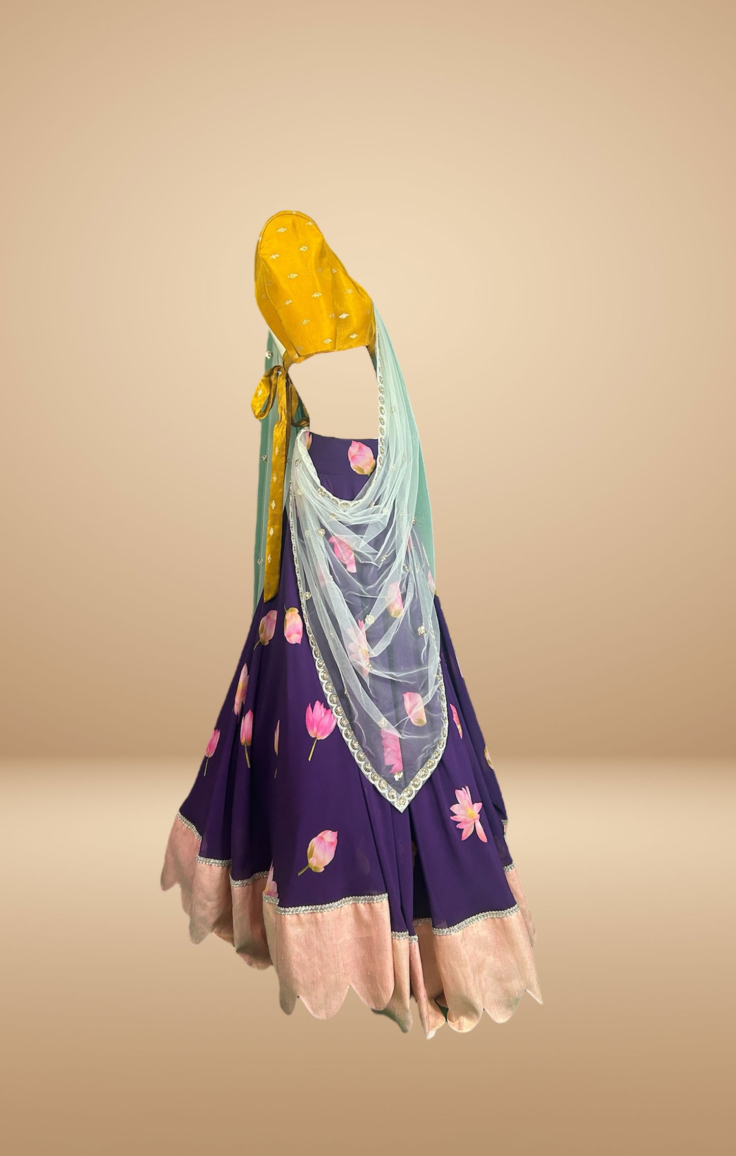Purple and Yellow Floral Lehenga Set