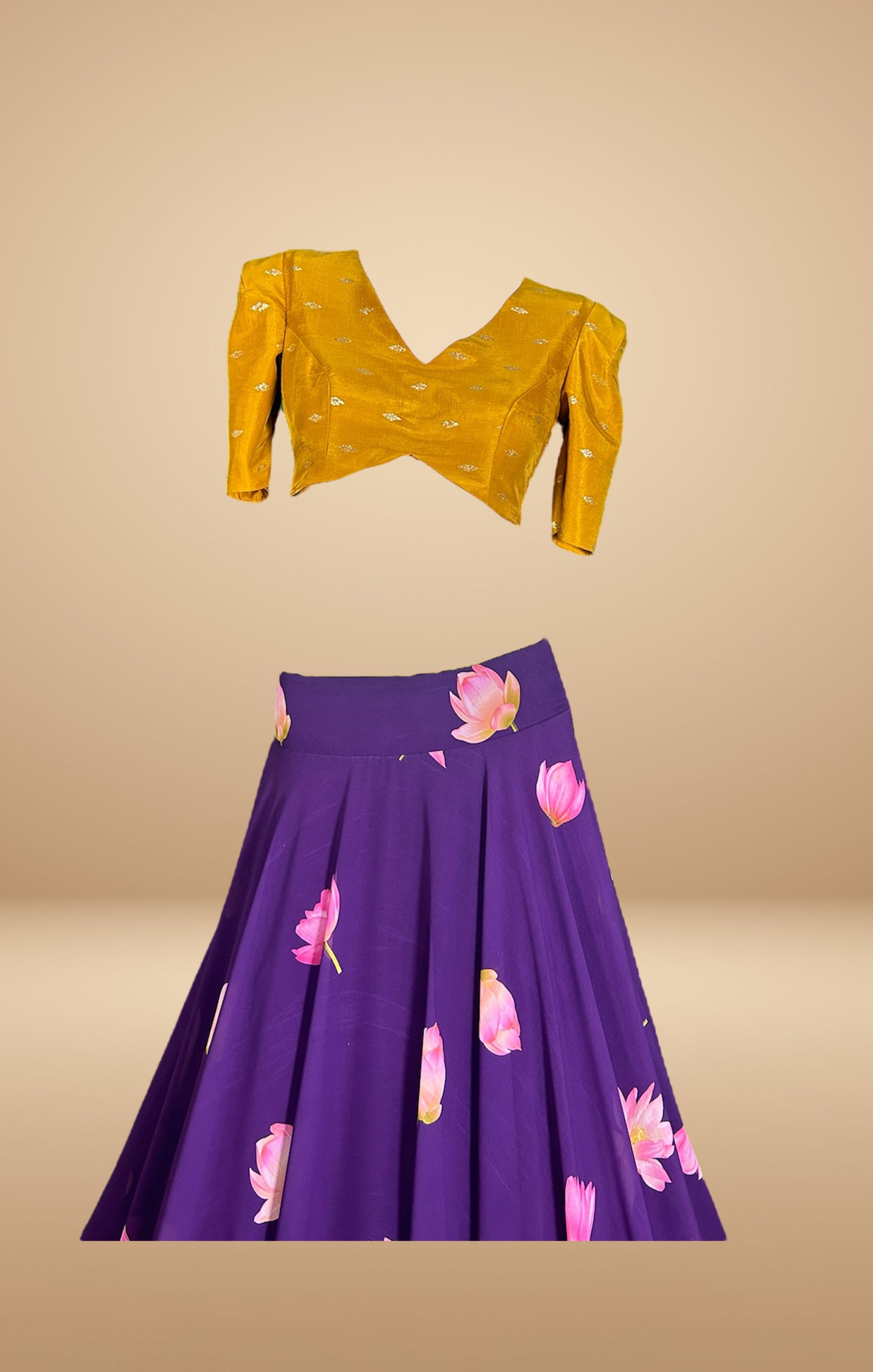 Purple and Yellow Floral Lehenga Set