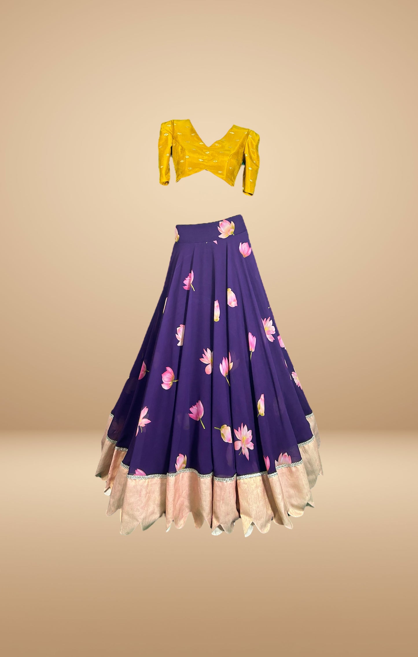 Purple and Yellow Floral Lehenga Set