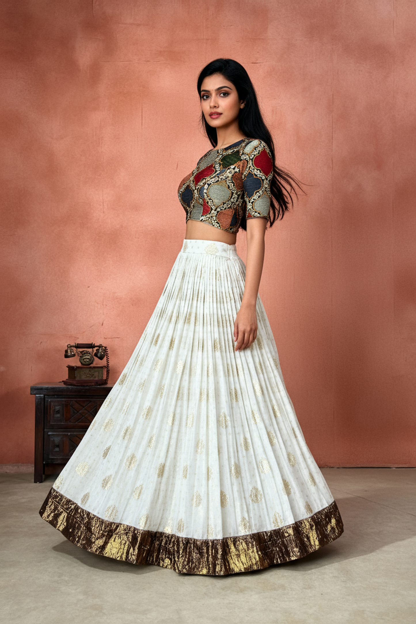Ivory Elegance Lehenga Ensemble (Chanderi Lehenga and Dupatta, Banaras Blouse)