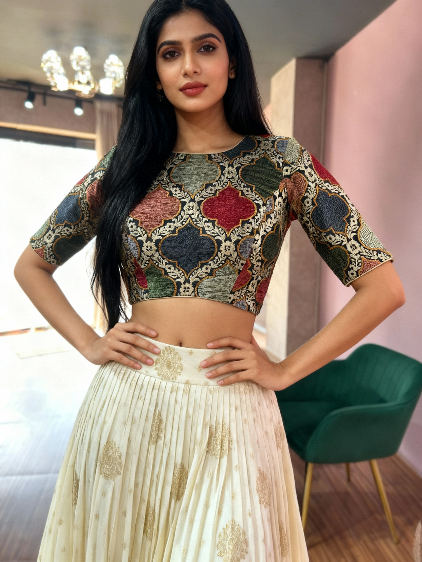 Ivory Elegance Lehenga Ensemble (Chanderi Lehenga and Dupatta, Banaras Blouse)
