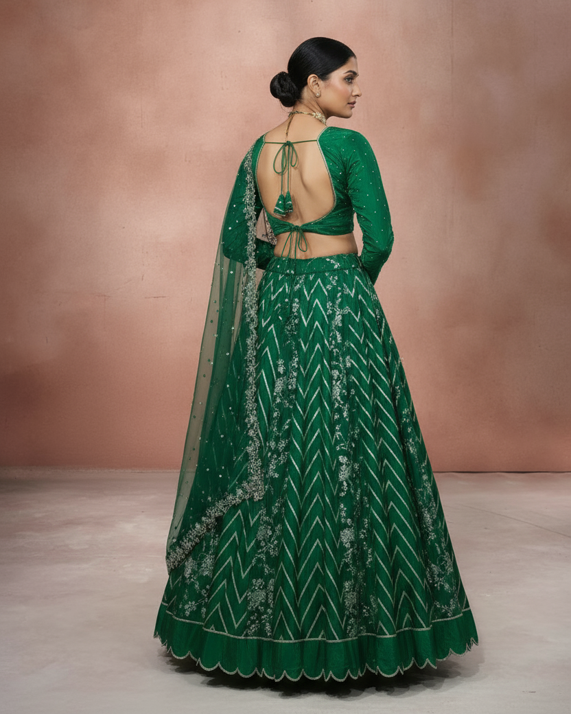Emerald Green Pure Silk Lehenga
