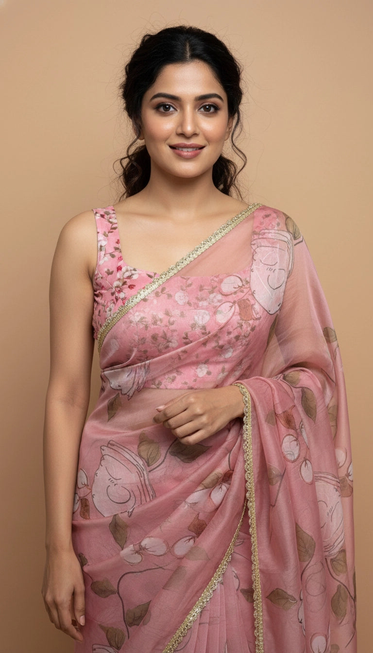 Blush Serenity Organza Saree – Vinisha Rao Designer Studio