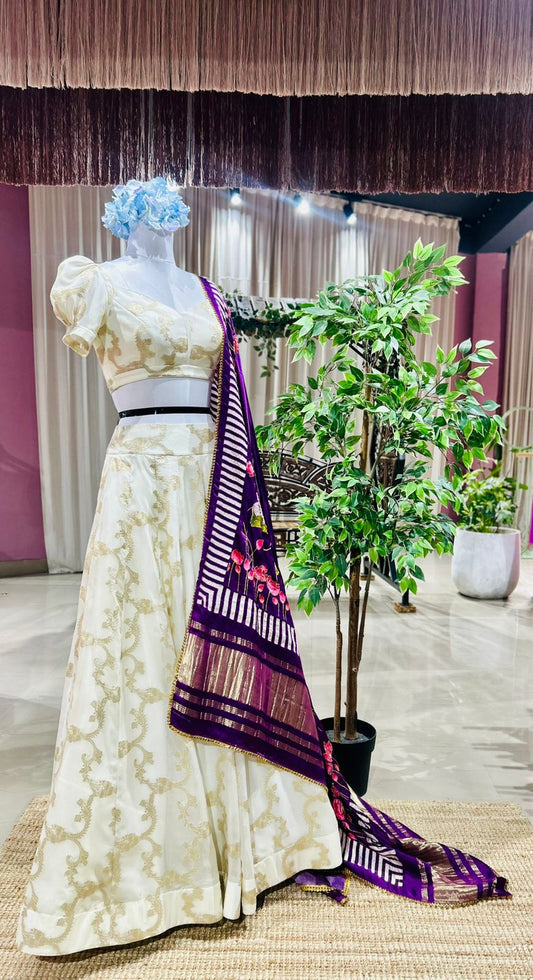 Lotus Gleam – Half White Chanderi Lehenga with Gajji Silk Grace