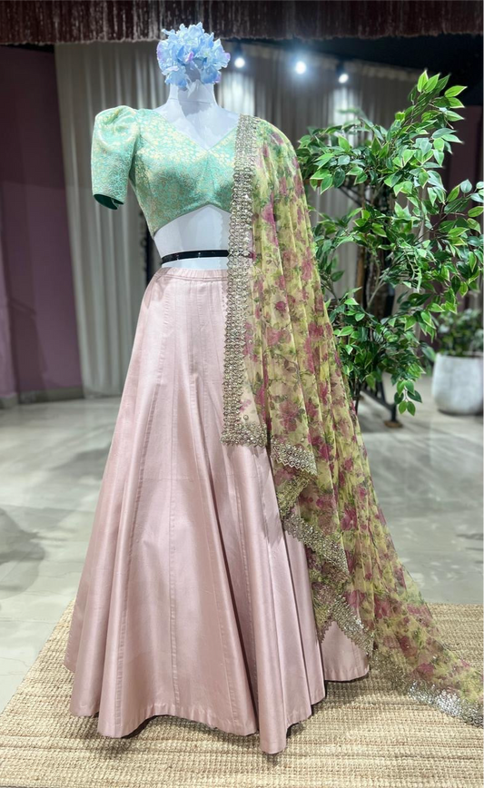 Peach Whisper – Kanchi Silk Lehenga with Banarasi Blouse | Vinisha Rao Designer Studio
