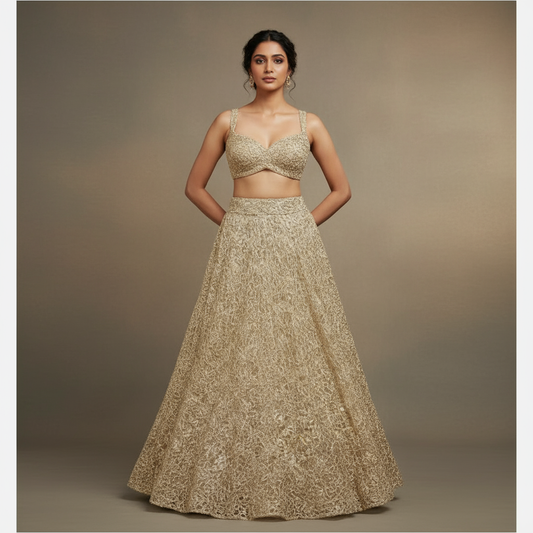 Gold Sequin Embellished Lehenga Set – Vinisha Rao Designer Studio