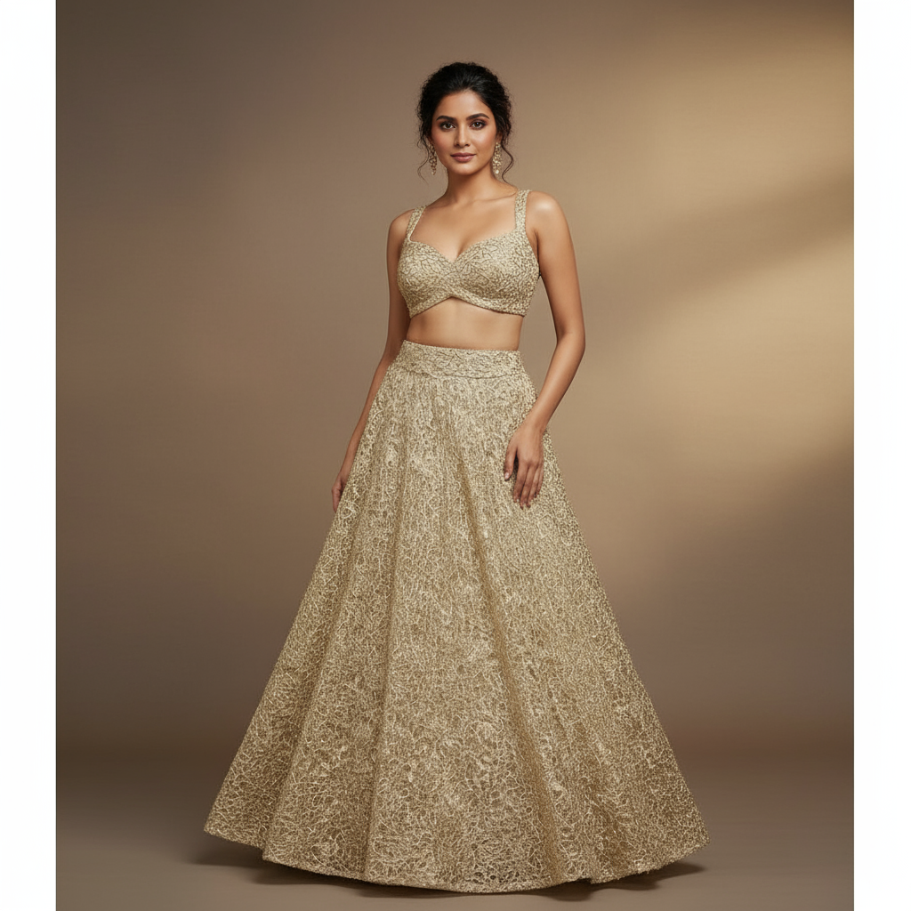 Gold Sequin Embellished Lehenga Set – Vinisha Rao Designer Studio