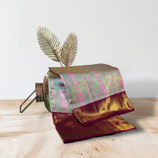 “Exclusive” Elegant Pink Kanchi Silk Saree with Zari Borders