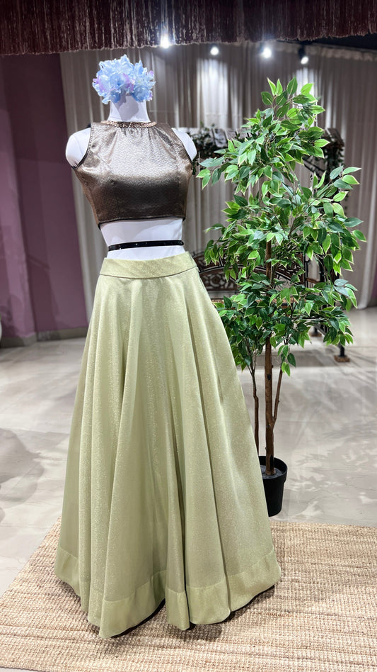 Zehra Luxe – Banarasi Jacquard Lehenga Set in Olive & Bronze