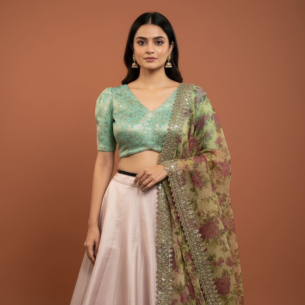 Blush Serenity Lehenga Ensemble (Kanchi Silk Lehenga, Banarasi Blouse, Net Dupatta)