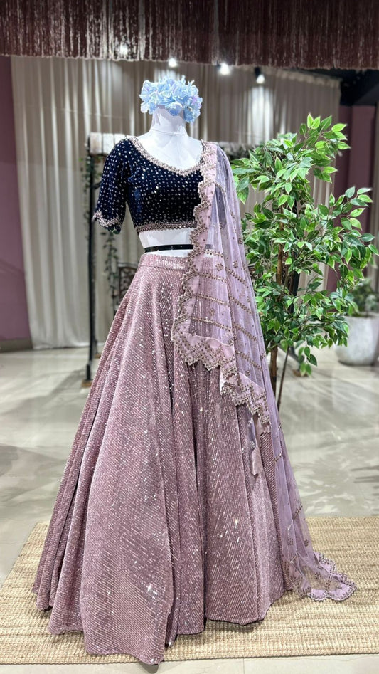 Midnight Mauve – Velvet Star Blouse & Sequin Statement Lehenga