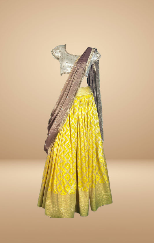 Radiant Yellow and Gold Lehenga with Embellished Blouse and Dupatta