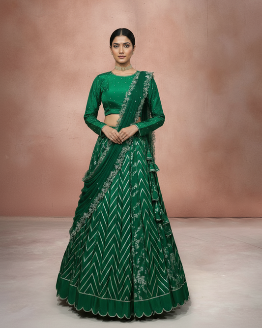 Emerald Green Pure Silk Lehenga