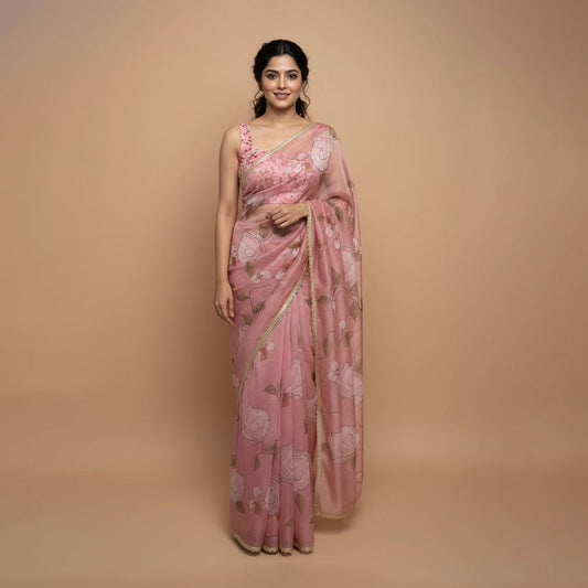 Blush Serenity Organza Saree – Vinisha Rao Designer Studio