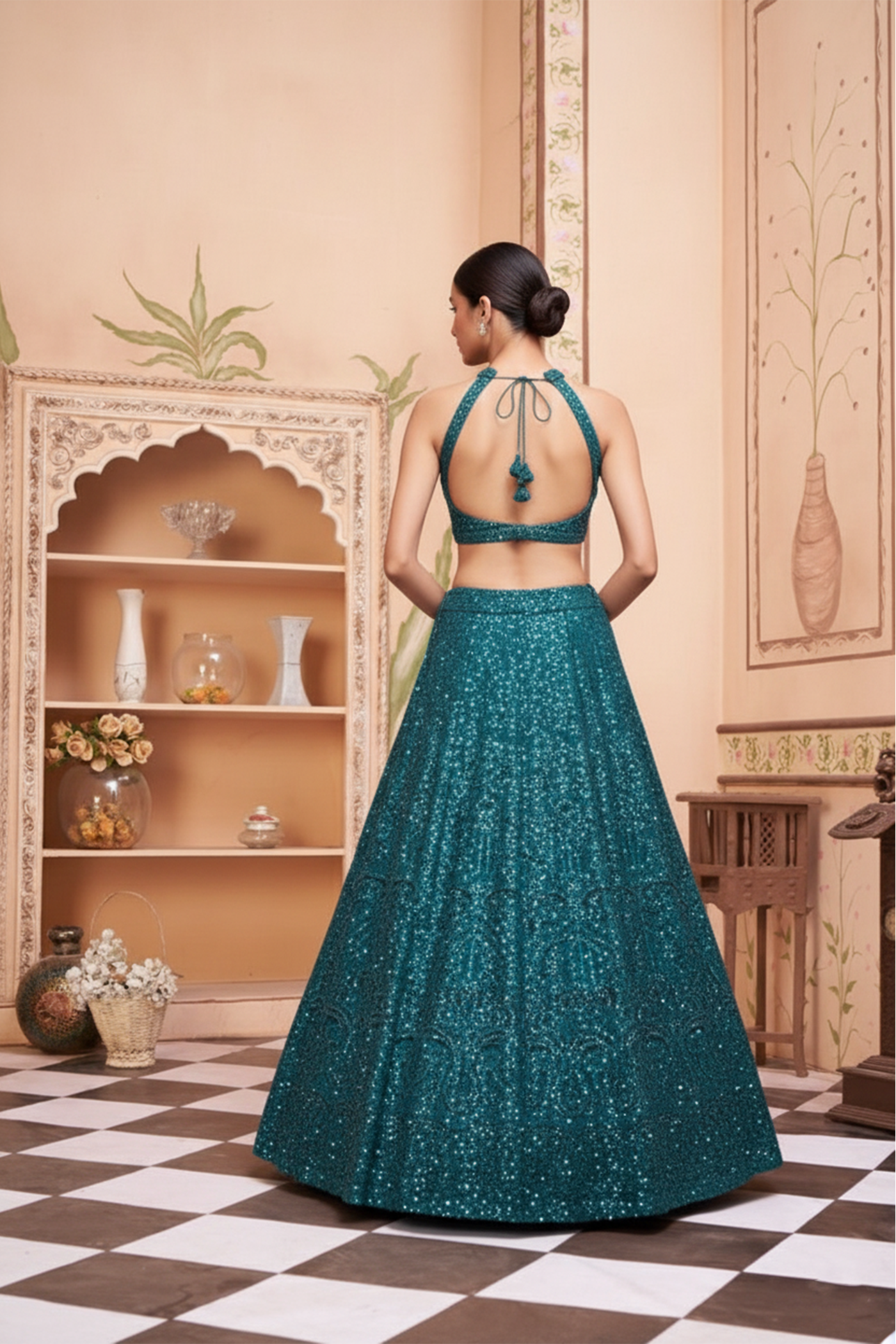 Teal Sequin Embellished Lehenga Set – Vinisha Rao Designer Studio