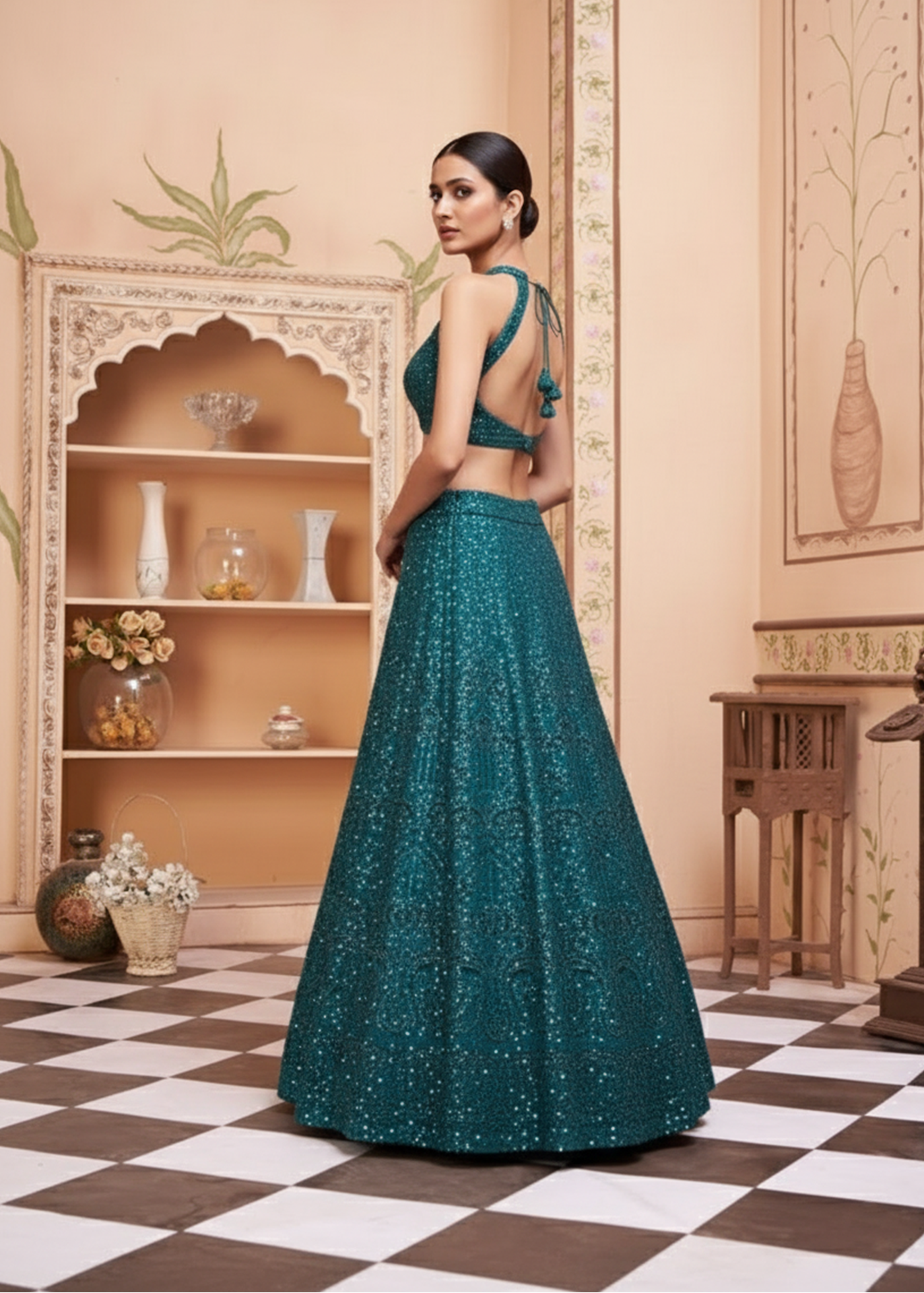 Teal Sequin Embellished Lehenga Set – Vinisha Rao Designer Studio